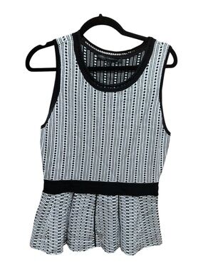 White House Black Market Black White Textured Knit Peplum Top Size Small